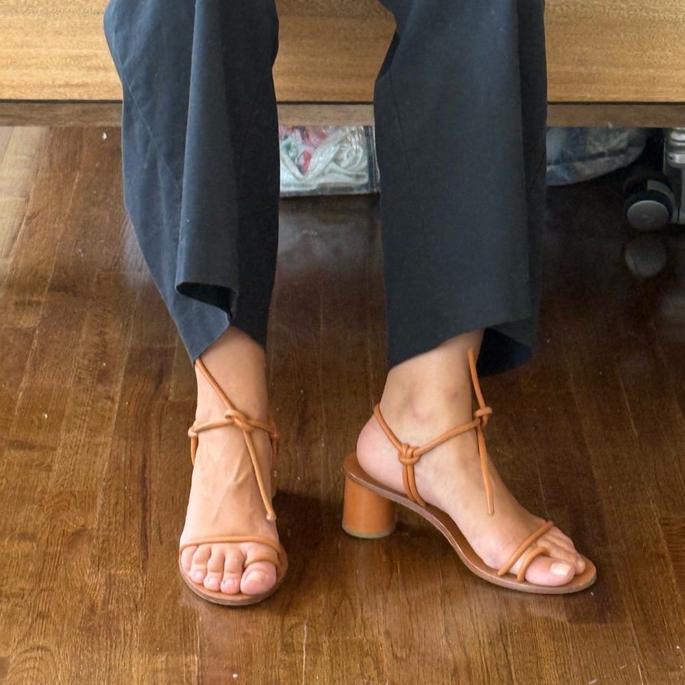 Tan Orange Leather Heeled Sandals